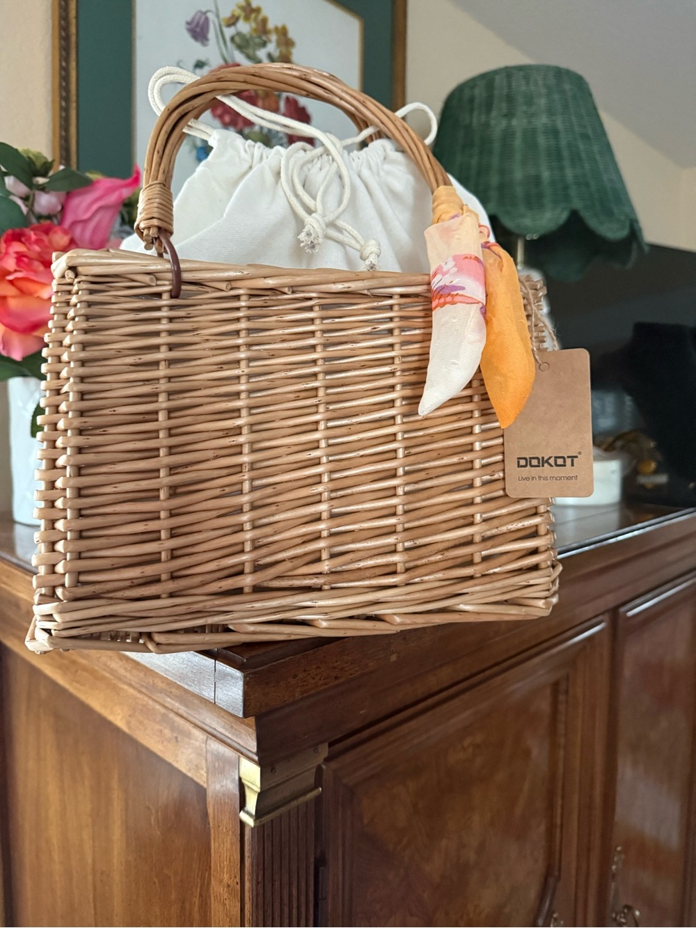Woven Rattan Basket Bag in Natural NEW